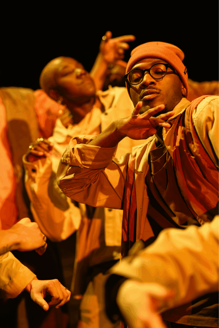 A dancer moves gently.