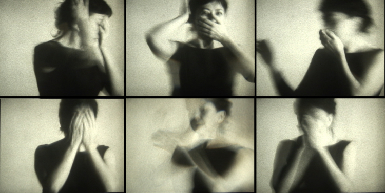 Six Polaroid-style photographs show a restless dancer.