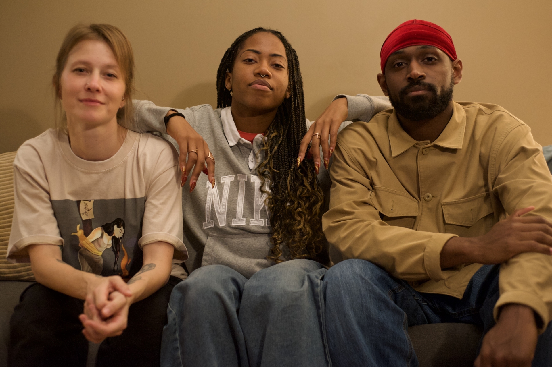 Portrait of the Catch Step collective, consisting of Victoria Mackenzie (aka VicVersa), Anaïs Gilles (aka Rise), and Delande Dorsaint (aka Djungle)